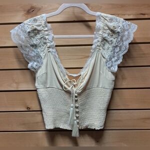 Floral Lace Smocked Crop Top Size M